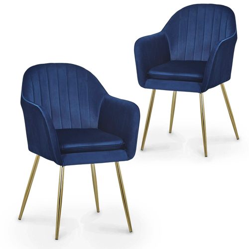 Lot De 2 Chaises Avec Accoudoirs En Velours Bleu Edwige