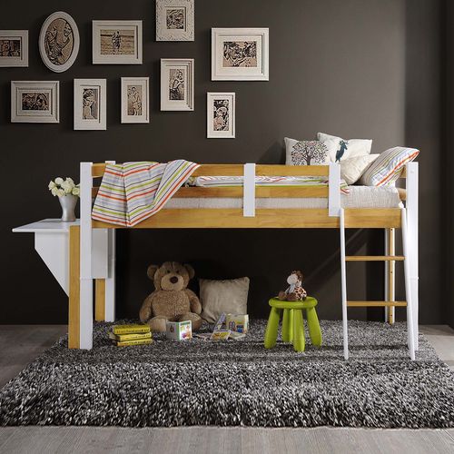 Lit Mezzanine Mi-Hauteur 90 X 190 Cm En Bois Et Blanc Armand
