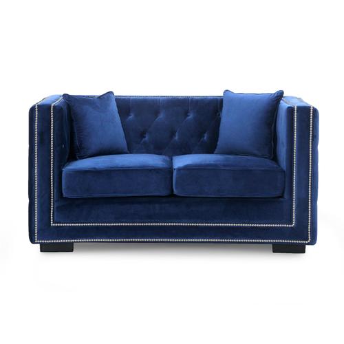 Canapé 2 Places Capitonné Chesterfield Design En Velours Bleu Cube