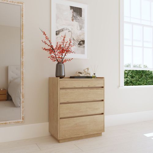 Commode 4 Tiroirs En Bois Couleur Chêne Sacha