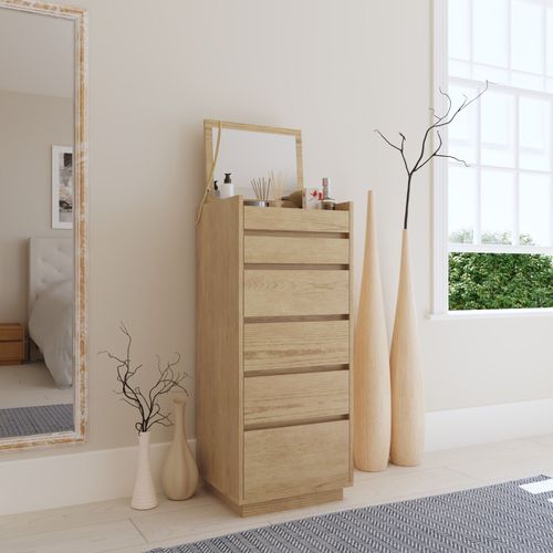 Commode 5 Tiroirs Avec Coiffeuse En Bois Couleur Chêne Sacha