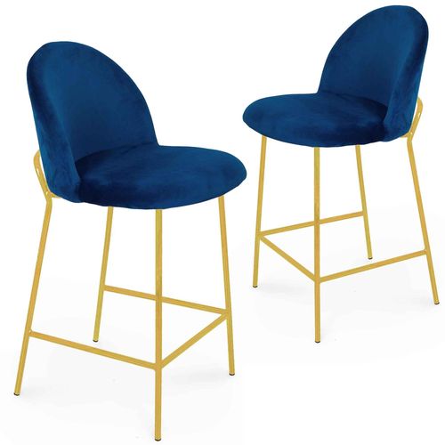 Lot De 2 Tabourets De Bar Design En Velours Bleu Arabel