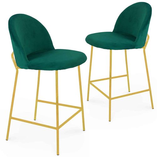 Lot De 2 Tabourets De Bar Design En Velours Vert Arabel