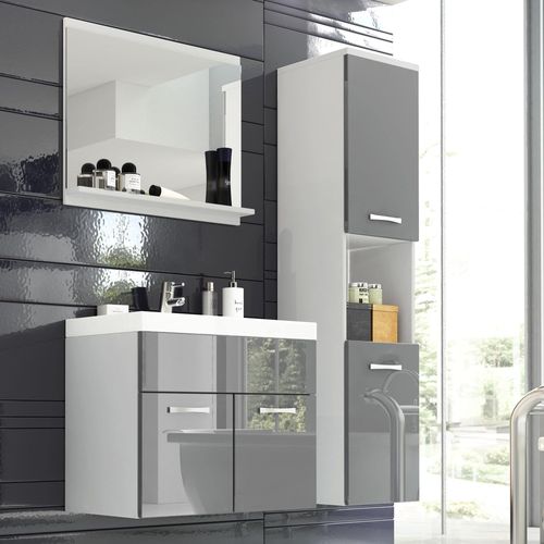 Ensemble Meubles Salle De Bain Design Suspendu - Blanc Et Gris Laqué Harmony