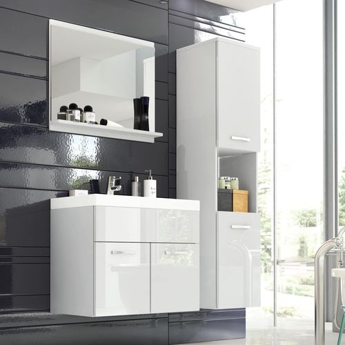 Ensemble Meubles Salle De Bain Design Suspendu - Blanc Laqué Harmony