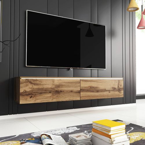 Meuble Tv Contemporain En Chêne Avec Led 2 Portes Malorie - 140 Cm