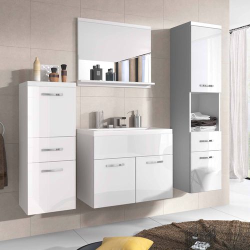 Ensemble Meubles Salle De Bain Design Suspendu - Blanc Laqué Shelby
