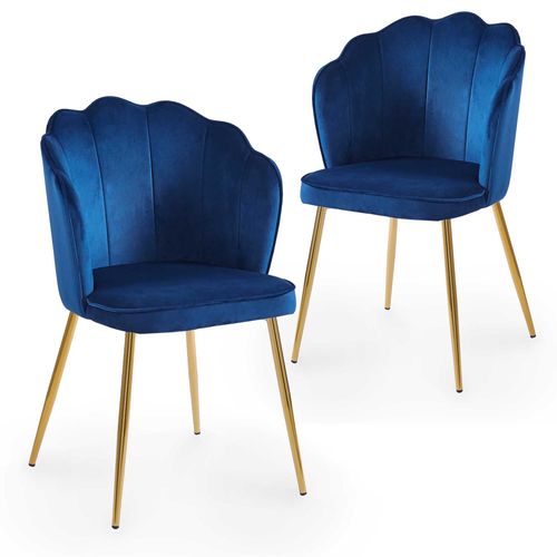 Lot De 2 Chaises Design En Velours Bleu Garance