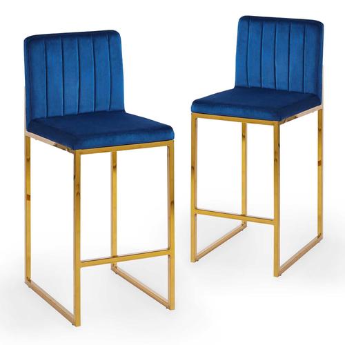 Lot De 2 Tabourets De Bar Design En Velours Bleu Frida