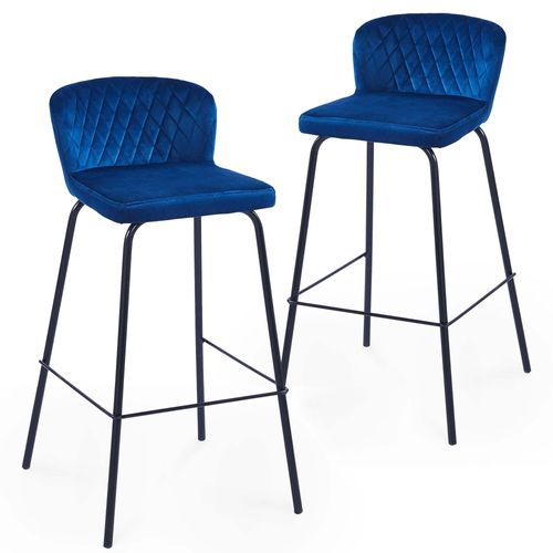 Lot De 2 Tabourets De Bar Design En Velours Bleu Bosco