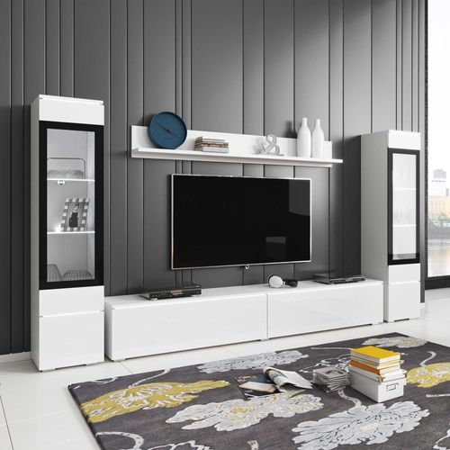 Meuble Tv Contemporain Blanc Laqué Avec Led - Veronica Xl