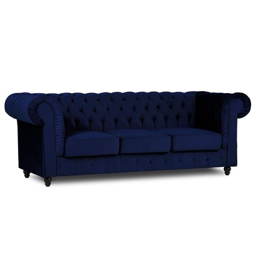 Canapé Chesterfield 3 Places En Velours Bleu - Wilston