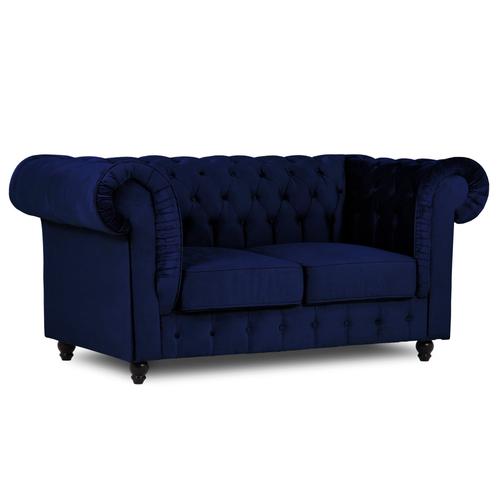 Canapé Chesterfield 2 Places En Velours Bleu - Wilston