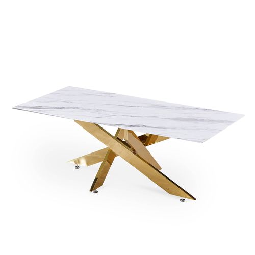 Table Basse Rectangulaire Design Verre Marbré Et Pieds Dorés Melissa