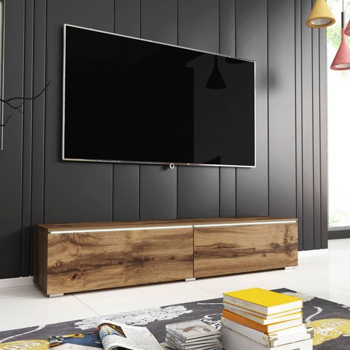 Meuble Tv Contemporain En Chêne Avec Led 2 Portes Malorie - 180 Cm
