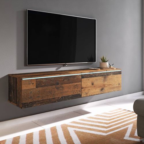 Meuble Tv Contemporain Chêne Vieilli Foncé Avec Led 2 Portes Malorie - 180 Cm