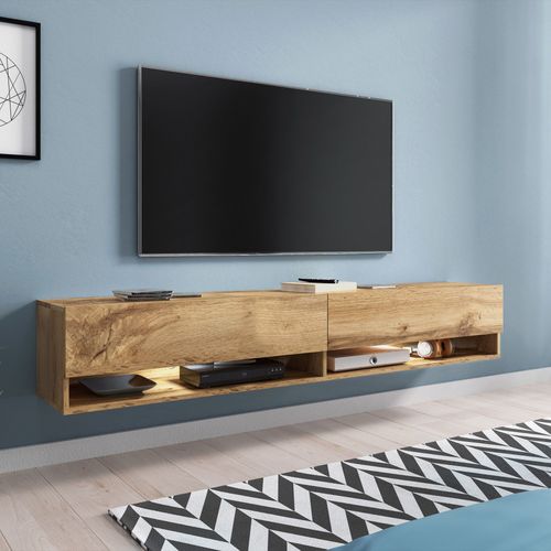 Meuble Tv Suspendu 2 Portes 2 Niches En Chêne Romane Xxl - 180 Cm