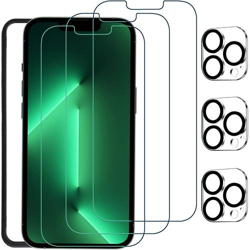 Lot De 3 Films De Protection D'écran Pour Iphone 13 Pro Avec Protection D'objectif D'appareil Photo Verre Trempé Ultra Hd Dureté 9h Résistant Aux Rayures Et Anti Traces De Doigts