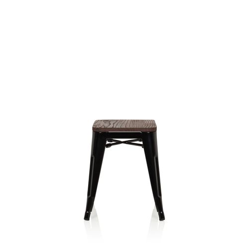 Tabouret Vantaggio W Métal Noir / Assise Bois Foncé Hjh Office