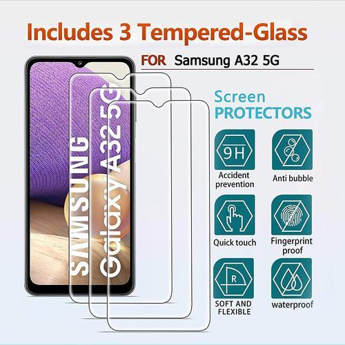 3 Pièces De Protection D'écran Pour Samsung Galaxy A32 5g Avec 2 Pièces De Protection D'objectif D'appareil Photo Pour Samsung A32 5g 6,5"", Membrane En Verre Trempé, Anti Rayures Sans Bulles