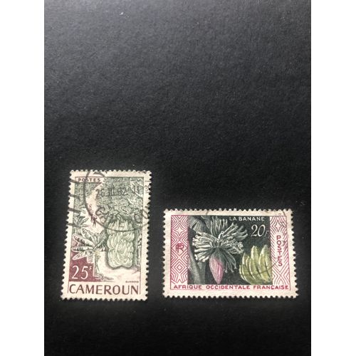 Lot De 2 Timbres Anciens Sur La Production De La Banane En Afrique