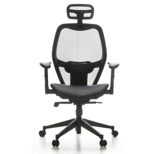 Siège De Bureau / Fauteuil De Direction Air-Port, Assise Cuir/ Dossier Maille Noir Hjh Office