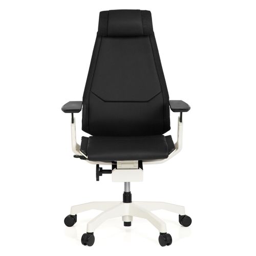 Chaise De Bureau / Chaise Pivotante Genidia Pro White Cuir Noir Hjh Office
