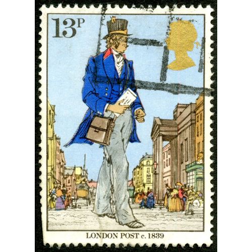 Timbre Oblitéré Angleterre, London Post C. 1839, 13p
