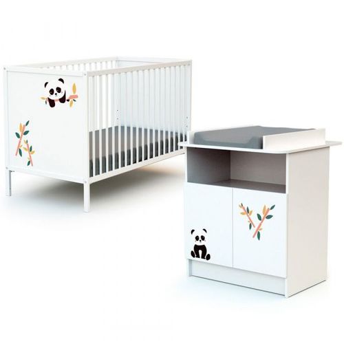 Chambre Duo Lit Bébé 60x120 Cm Et Meuble À Langer Webaby Panda