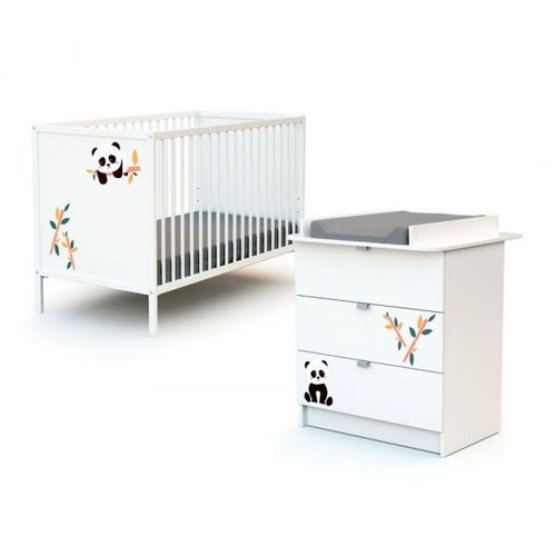 Chambre Duo Lit Bébé 60x120 Cm Et Commode À Langer Webaby Panda