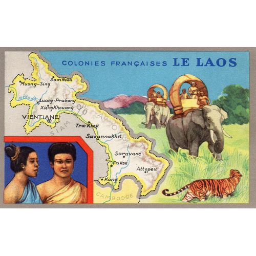 Carte Ancienne - Theme Cartographie - Colonies Francaises - Le Laos 9 Cm X 14 Cm