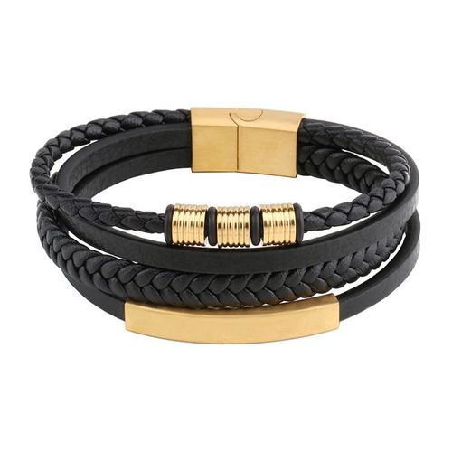 Bracelet En Corde De Cuir Tissé Multicouche Punk En Acier Inoxydable 19 Cm