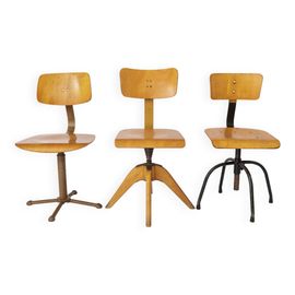 Lot De 3 Chaises Pivotantes Vintage Industrielles Design Allemand Annes 50 Beige
