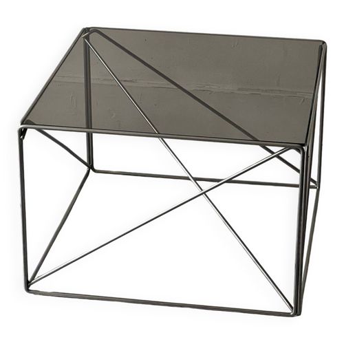 Table Basse Design En Verre Fum Et Chrome Par Max Sauze Collection Isocle 1970 Argent