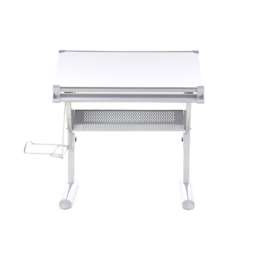 Bureau Enfant Belia, Réglable En Hauteur Et Inclinable, Blanc/Argent Hjh Office