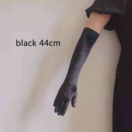 Robe de soirée longue en velours doré pour femmes,taille 53CM,automne hiver,chaude,noire,gants d'étiquette,Style rétro,accessoires de Banquet,élasticité - Type black 44cm