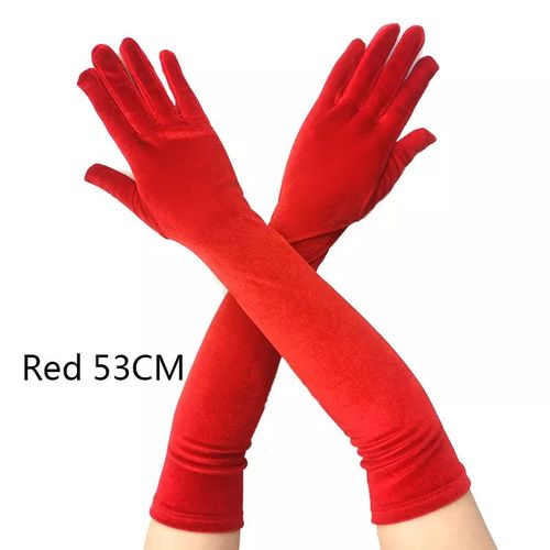Robe de soirée longue en velours doré pour femmes,taille 53CM,automne hiver,chaude,noire,gants d'étiquette,Style rétro,accessoires de Banquet,élasticité - Type red 53cm