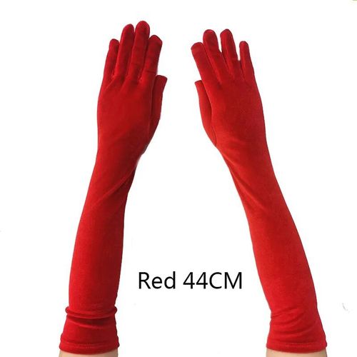 Robe de soirée longue en velours doré pour femmes,taille 53CM,automne hiver,chaude,noire,gants d'étiquette,Style rétro,accessoires de Banquet,élasticité - Type red 44cm
