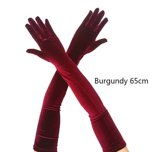 Robe de soirée longue en velours doré pour femmes,taille 53CM,automne hiver,chaude,noire,gants d'étiquette,Style rétro,accessoires de Banquet,élasticité - Type burgundy 65cm