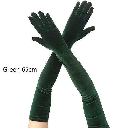 Robe de soirée longue en velours doré pour femmes,taille 53CM,automne hiver,chaude,noire,gants d'étiquette,Style rétro,accessoires de Banquet,élasticité - Type green 65cm