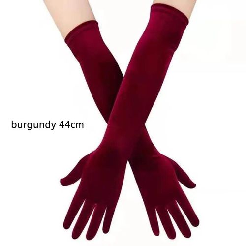 Robe de soirée longue en velours doré pour femmes,taille 53CM,automne hiver,chaude,noire,gants d'étiquette,Style rétro,accessoires de Banquet,élasticité - Type burgundy 44cm