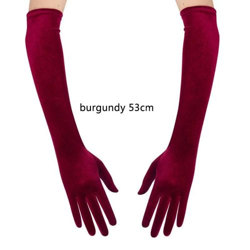Robe de soirée longue en velours doré pour femmes,taille 53CM,automne hiver,chaude,noire,gants d'étiquette,Style rétro,accessoires de Banquet,élasticité - Type burgundy 53cm