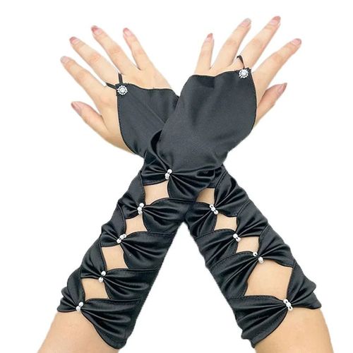 Gants Longs À La Mode Pour Femmes,Mitaines De Performance De Danse,Costume De Fête D'halloween,1 Paire - Type Black-One Size