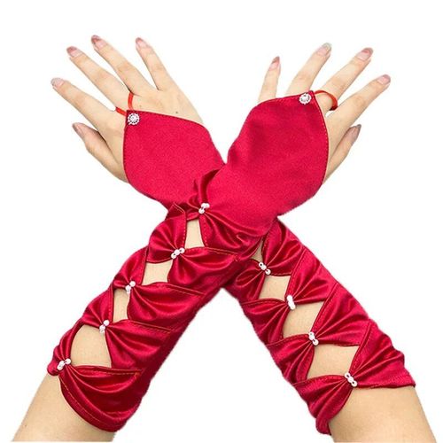 Gants Longs À La Mode Pour Femmes,Mitaines De Performance De Danse,Costume De Fête D'halloween,1 Paire - Type Wine Red-One Size