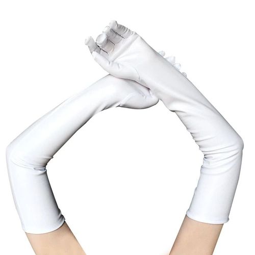 Gants Métalliques En Faux Cuir Pour Femmes,Aspect Dos Or Et Argent,Mitaines De Performance De Soirée,Gants Longs En Latex,Longueur De Coude Sexy - Type New White-M