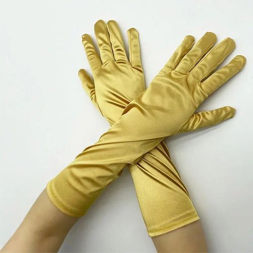 Gants Élégants En Satin Pour Femme,Accessoires De Mariage,Coude,Blanc,Rouge,Robe De Concours,Bon Marché - Type C-Gold