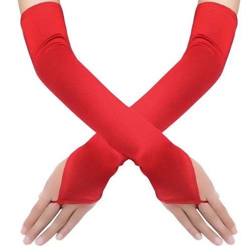 Gants De Conduite En Satin Pour Femmes,Longueur 49cm,Protection Solaire,Crochet Pour Couvrir Les Cicatrices,Robe De Dîner,Mitaines D'étiquette - Type Red