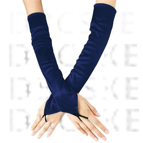 Gants De Conduite En Satin Pour Femmes,Longueur 49cm,Protection Solaire,Crochet Pour Couvrir Les Cicatrices,Robe De Dîner,Mitaines D'étiquette - Type Navy Blue