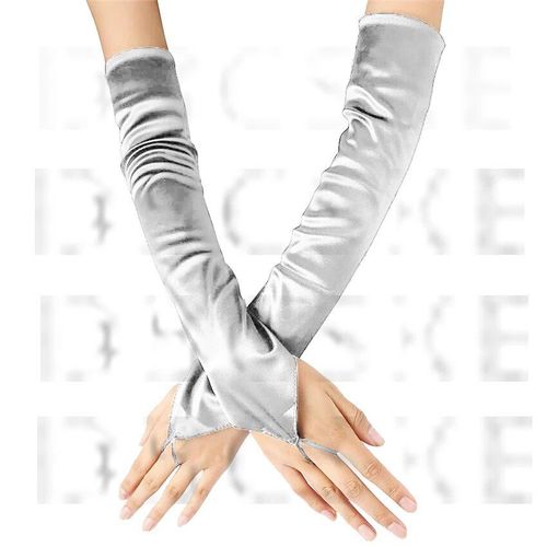 Gants De Conduite En Satin Pour Femmes,Longueur 49cm,Protection Solaire,Crochet Pour Couvrir Les Cicatrices,Robe De Dîner,Mitaines D'étiquette - Type Silver Grey