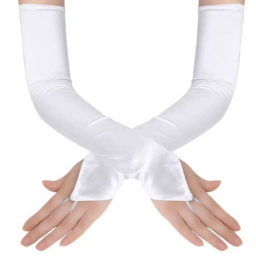 Gants De Conduite En Satin Pour Femmes,Longueur 49cm,Protection Solaire,Crochet Pour Couvrir Les Cicatrices,Robe De Dîner,Mitaines D'étiquette - Type White